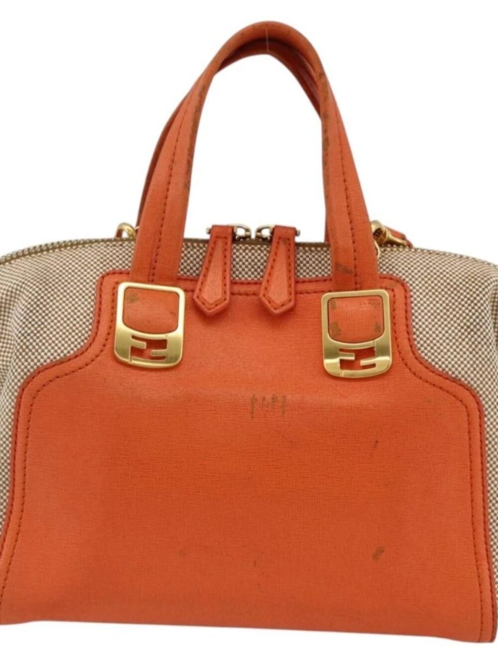FENDI Chameleon Hand Bag Canvas Leather 2way Orange Gold Auth 172513 - Picture 2 of 16